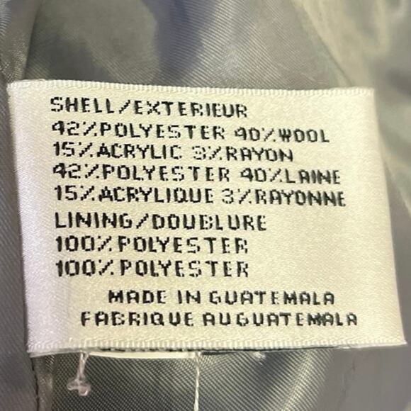 DKNY Women's Cream Black Wool Plaid Button Up Mid Length Trench Coat Jacket Sz 6 - Picture 5 of 5